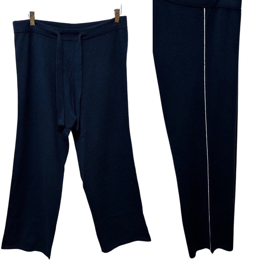 Pure Collection Cashmere Navy Blue White‎ Side Stripe Lounge Pants US/UK L NEW